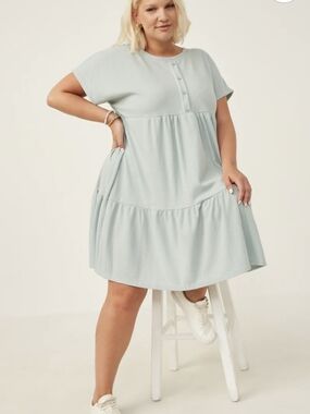 Hayden Plus 1XL Mint Waffle Knit Dress With Button Detail